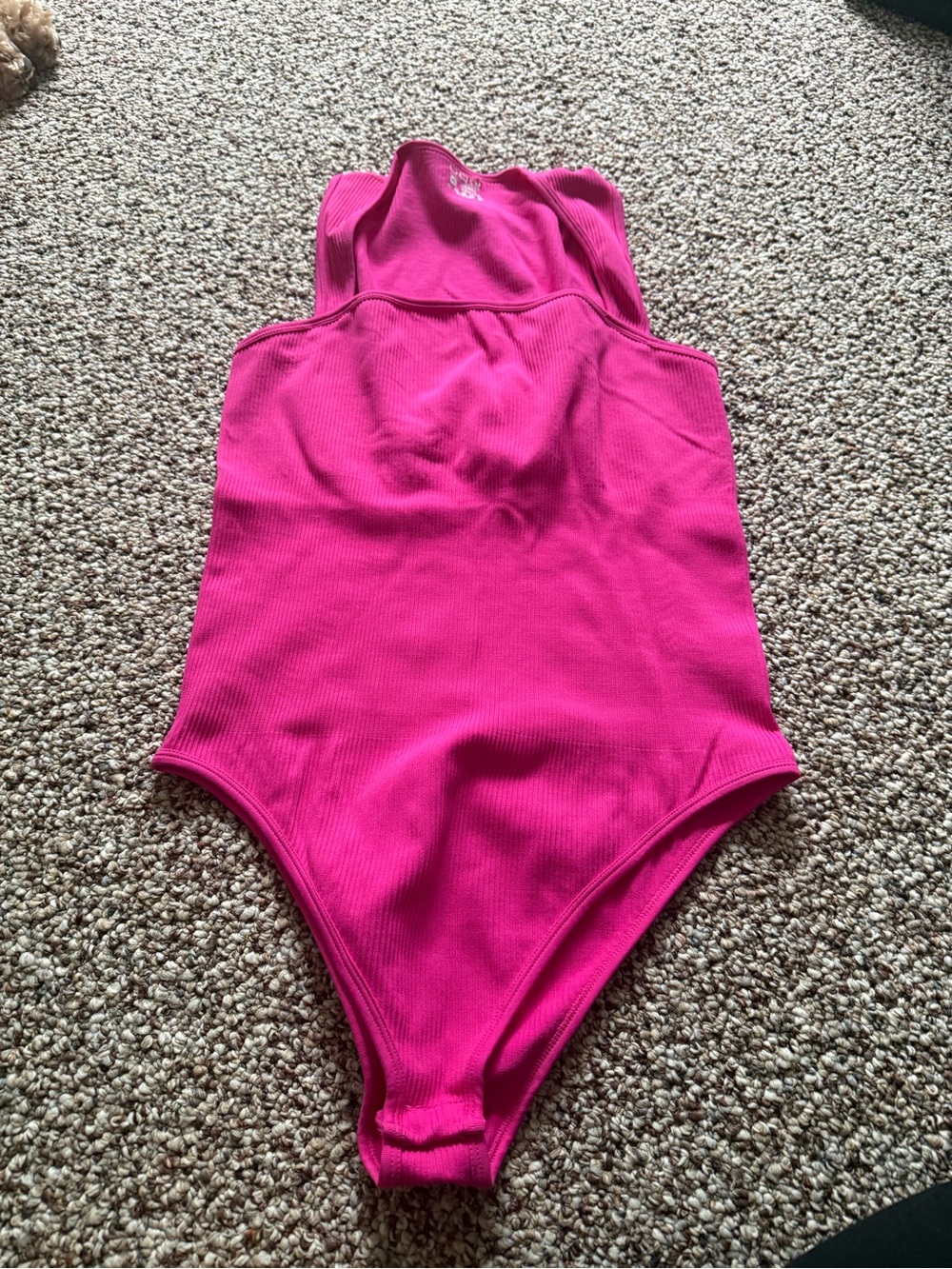 Women's Ribbed Pink Bodysuit